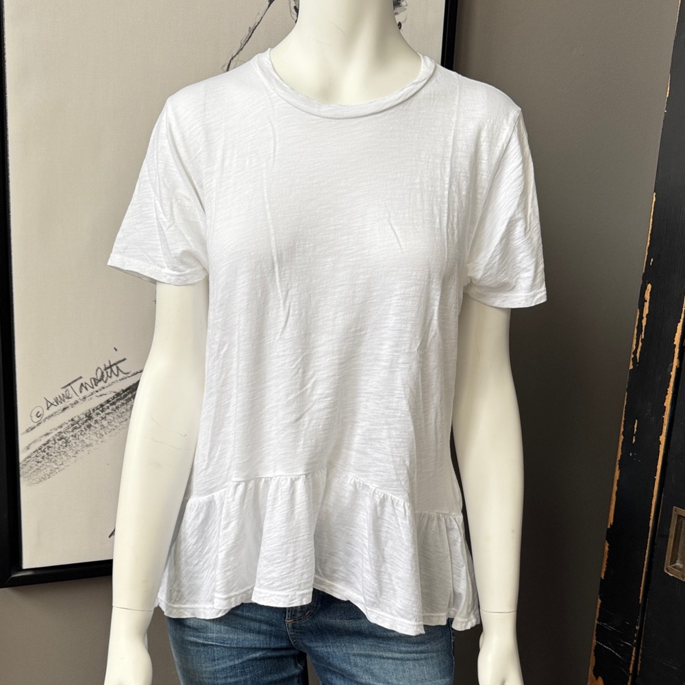 Michael Lauren White Short Sleeve Ruffle Top